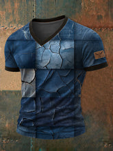 Retro Cowboy Bull Head Patchwork Print Herren Kurzarm T-Shirt mit V-Ausschnitt